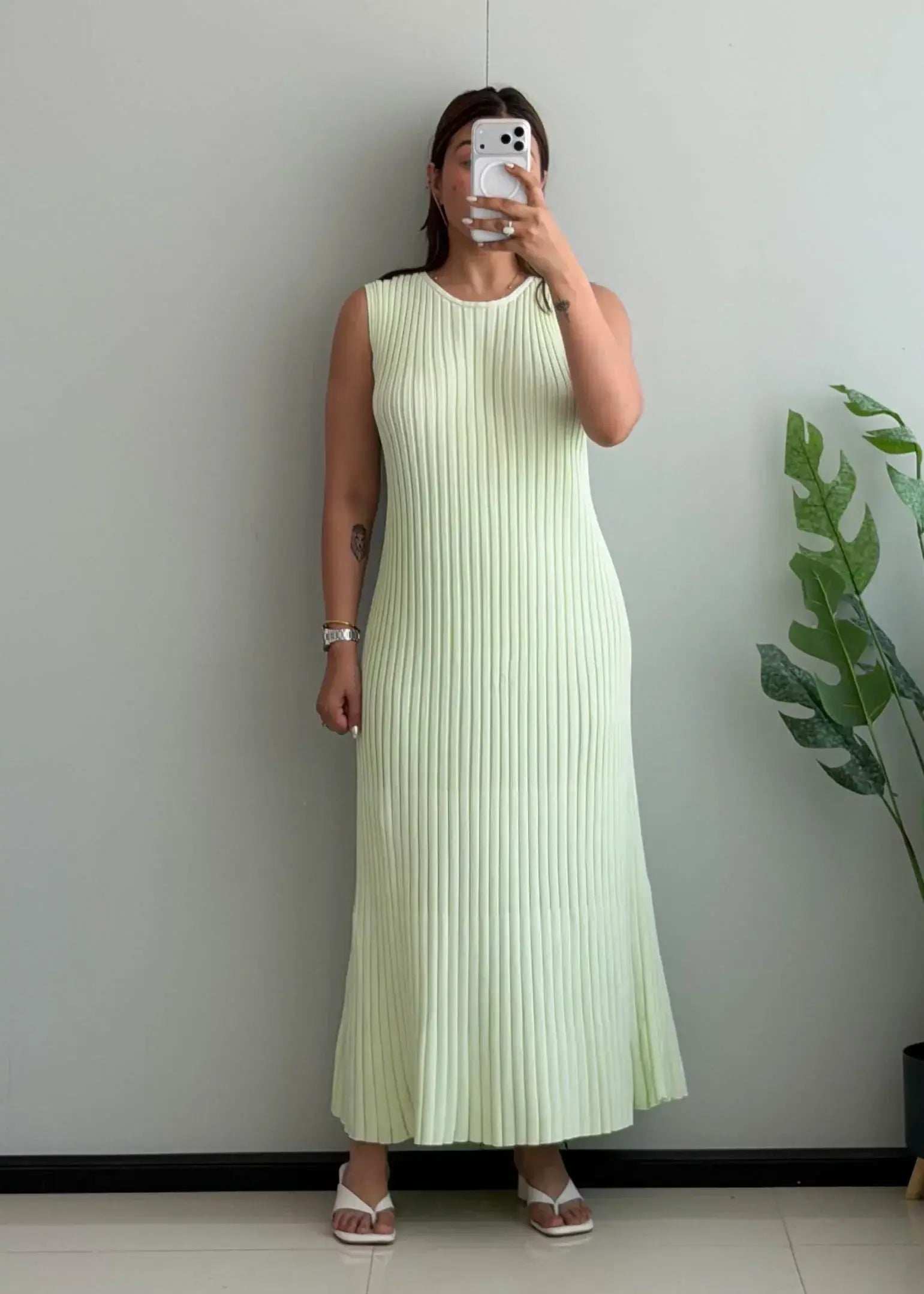 SIZE L-XL, Mint Green Ribbed Sleeveless Maxi Dress - Closet by Payal
