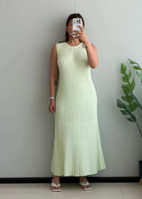 SIZE L-XL, Mint Green Ribbed Sleeveless Maxi Dress - Closet by Payal