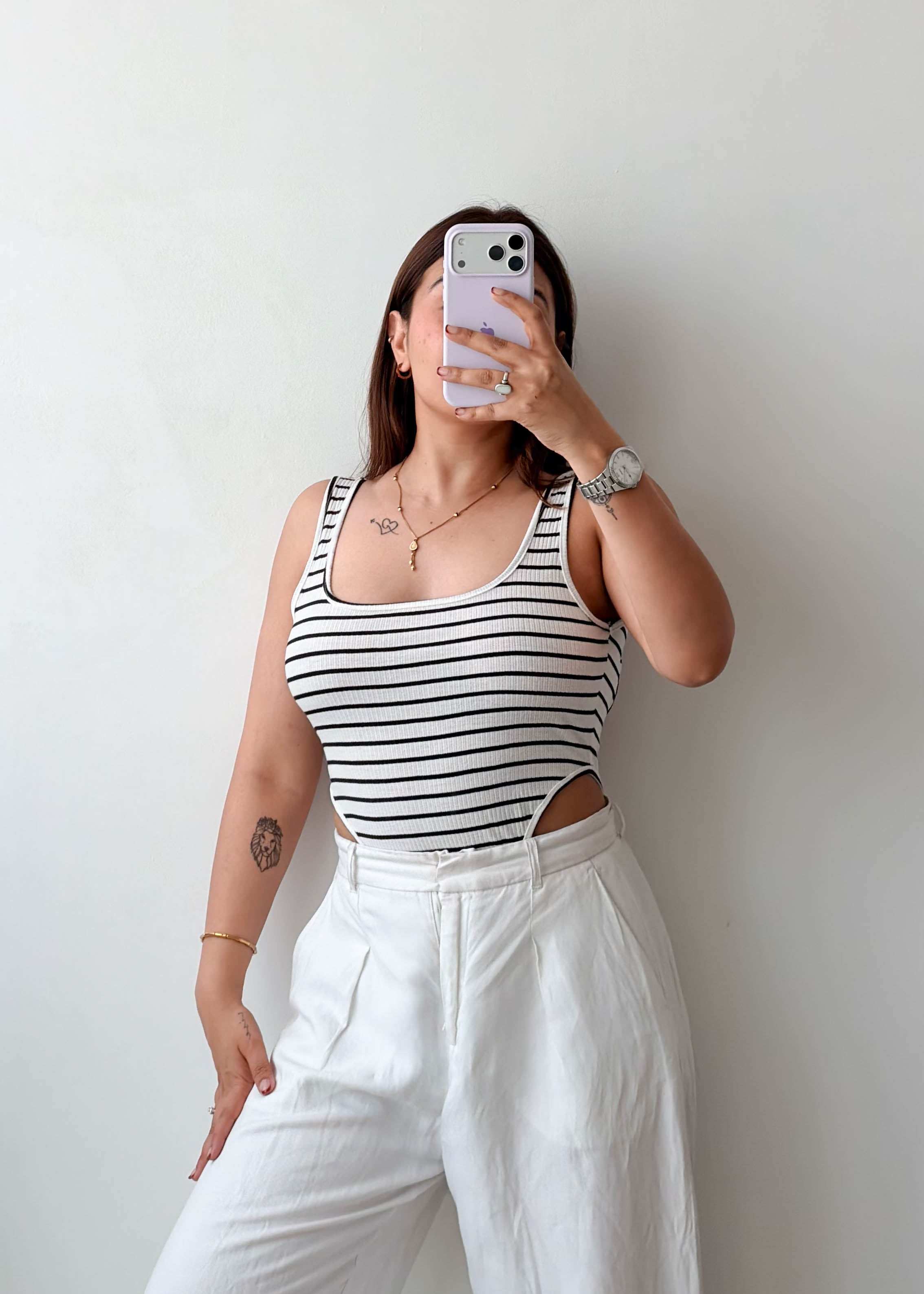 Size S-M Striped Open Back Bodysuit