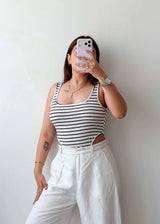 Size S-M Striped Open Back Bodysuit