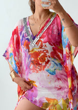 Free Size Pink Floral Kaftan Top