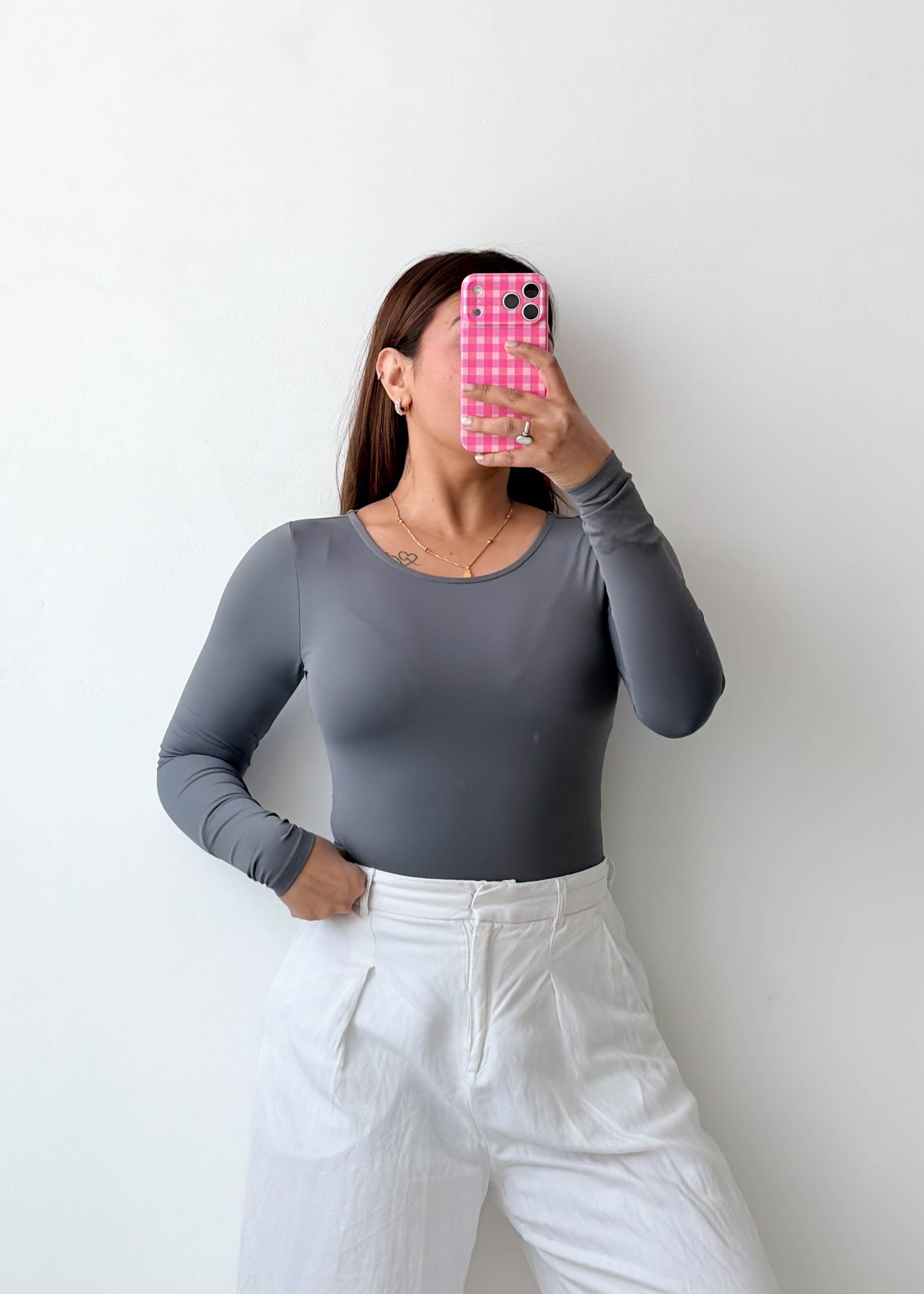 Size S-M Charcoal Long Sleeve Bodysuit