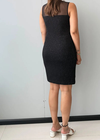 Size M-L, Black Sheer Neck Bodycon Mini Dress - Closet by Payal