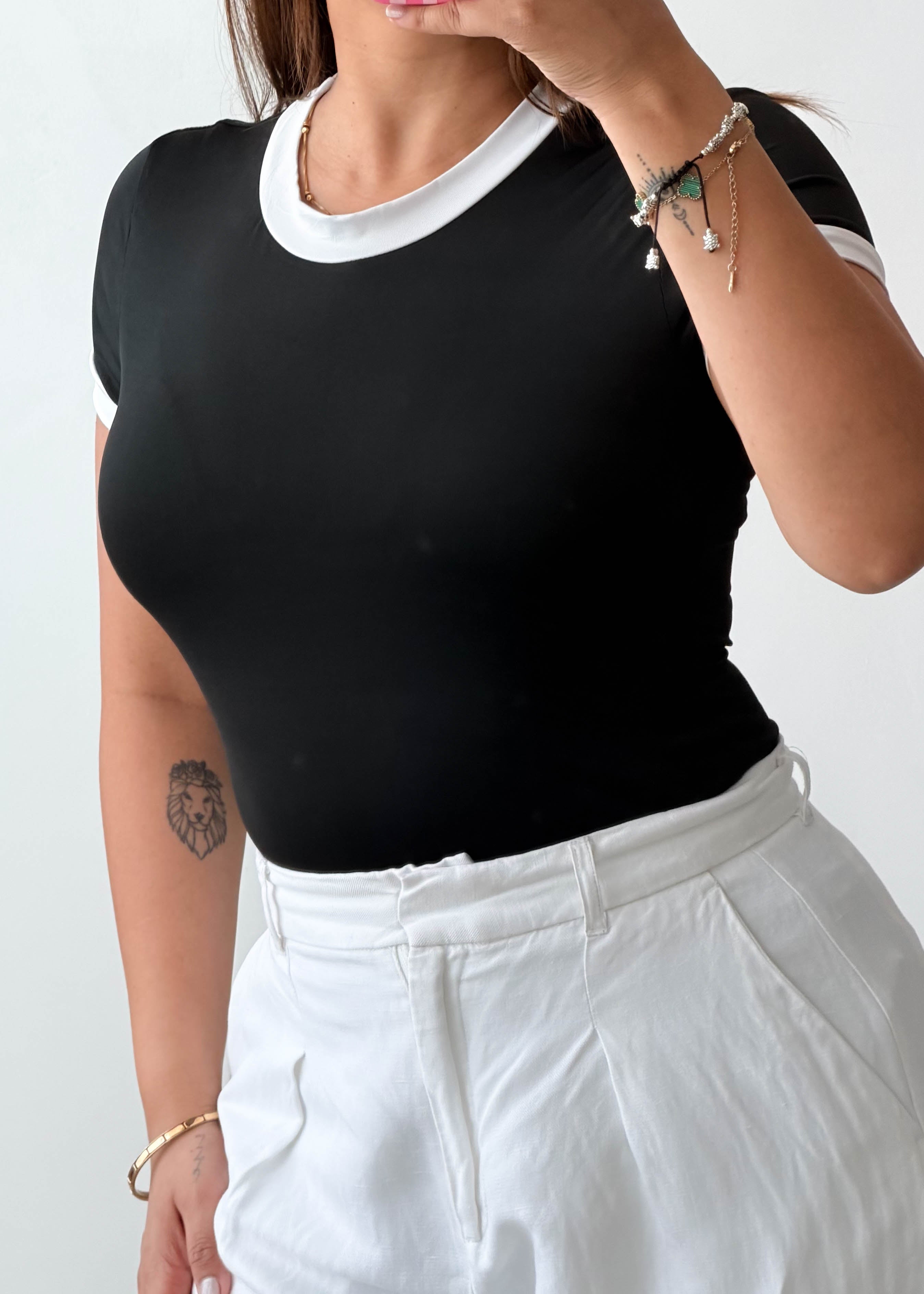 Size S-M Black Contrast Trim Bodysuit