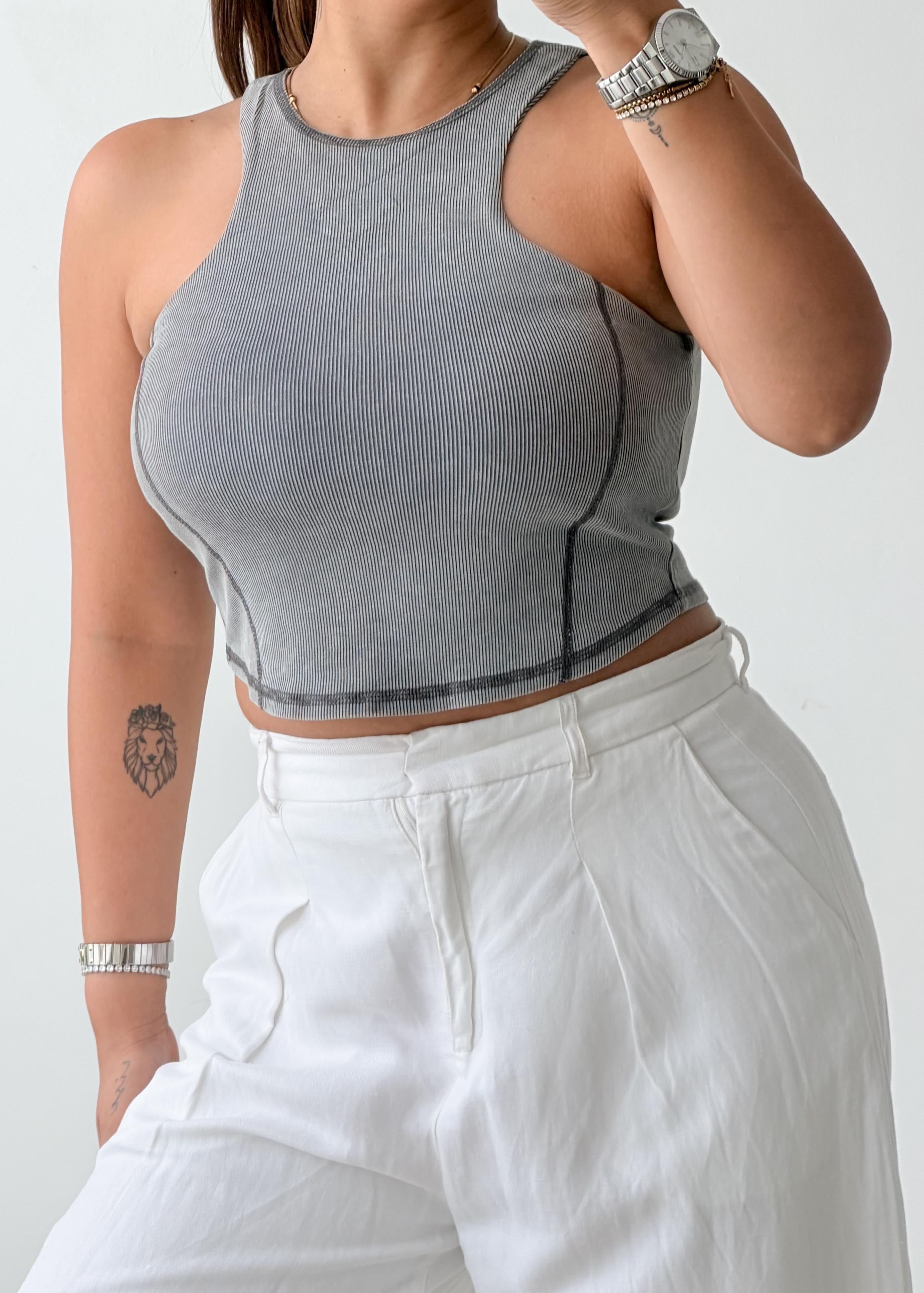 Size XS-S Grey Racerback Crop Top