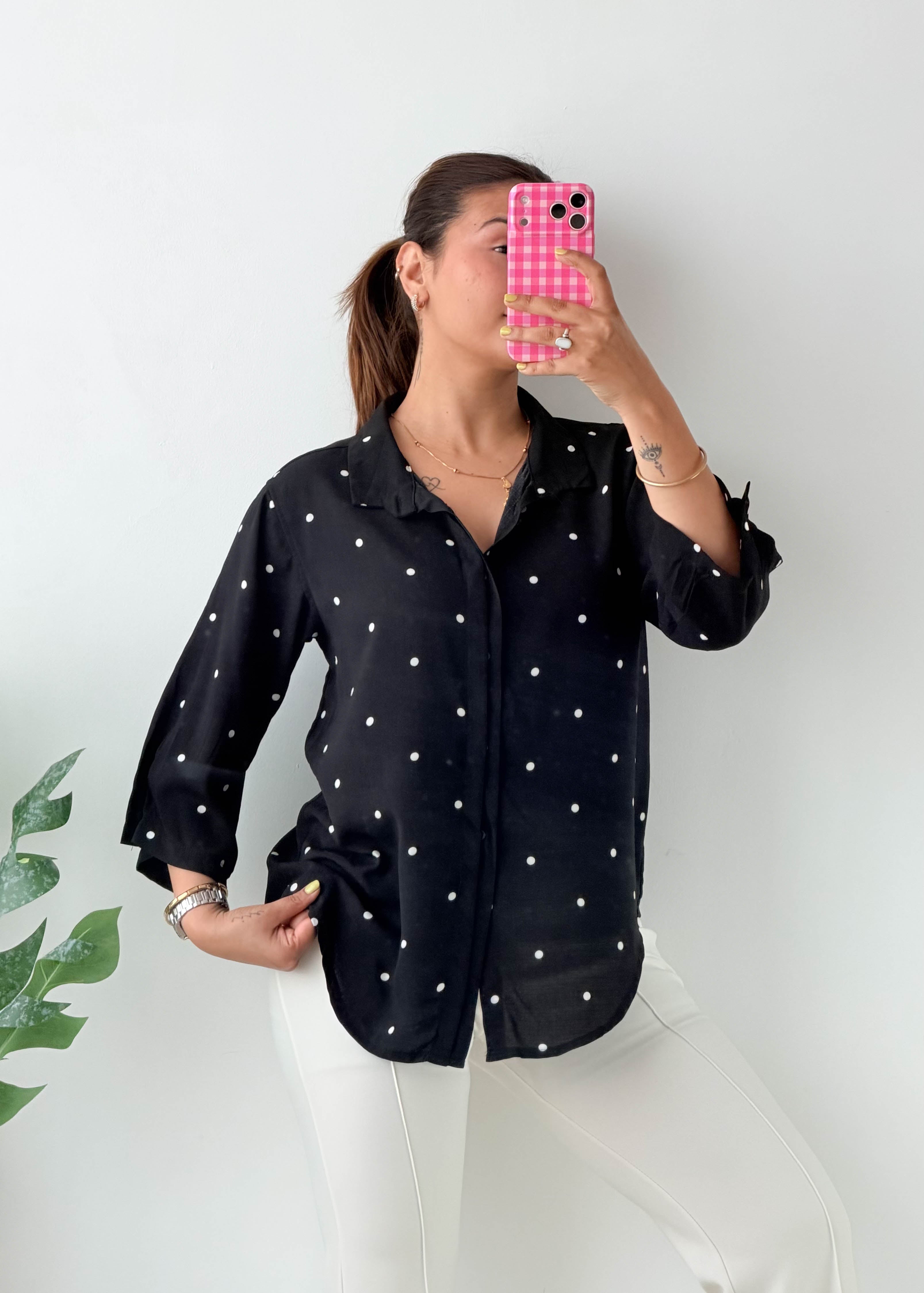 Size S-M Black Polka Dot Shirt