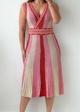 Size XS-S Pink & Red Striped Knit Midi Dress
