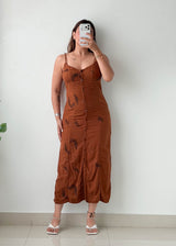 Size S Rust Printed Button-Front Maxi Dress