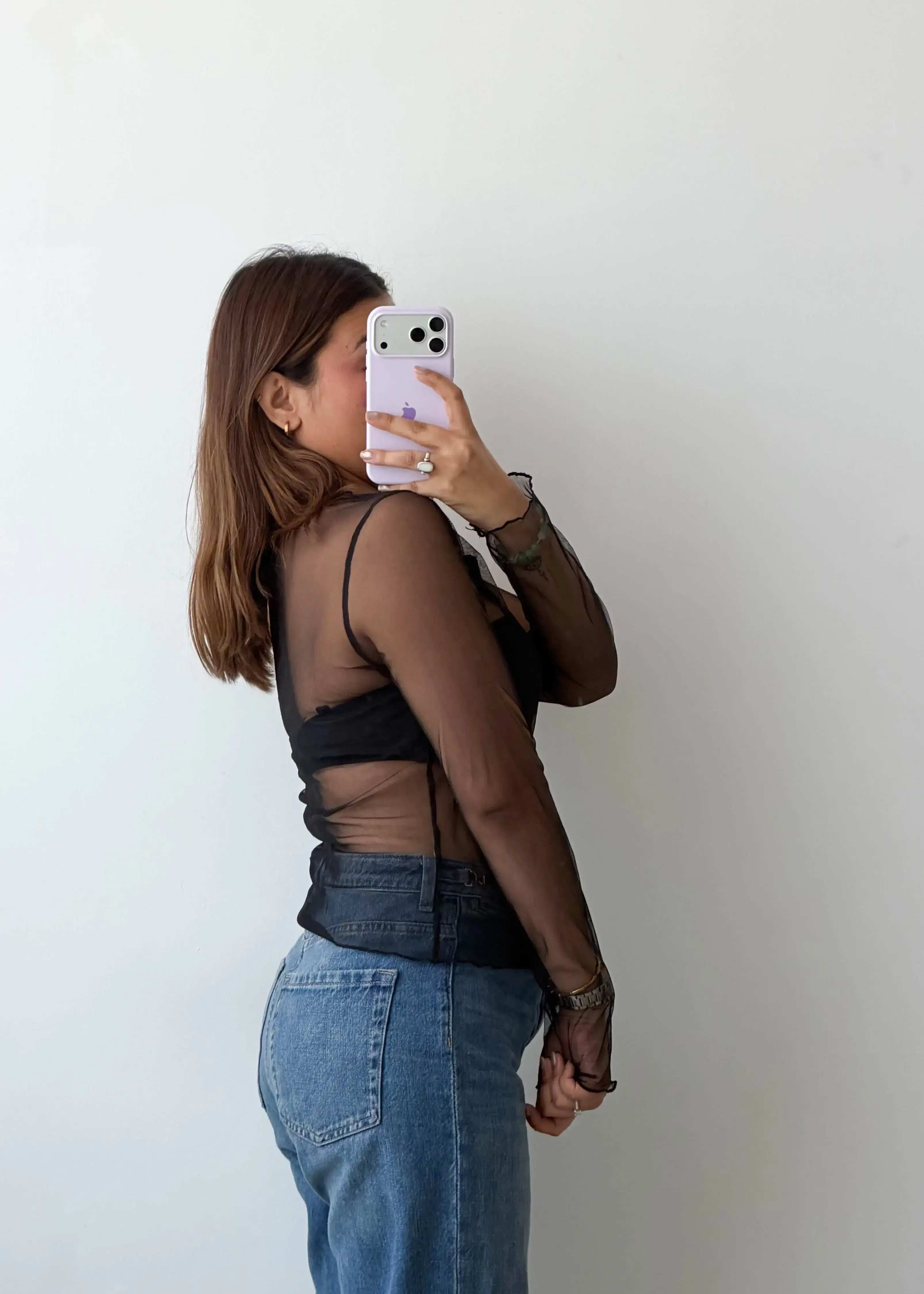 Size S-M Black Sheer Floral Mesh Top
