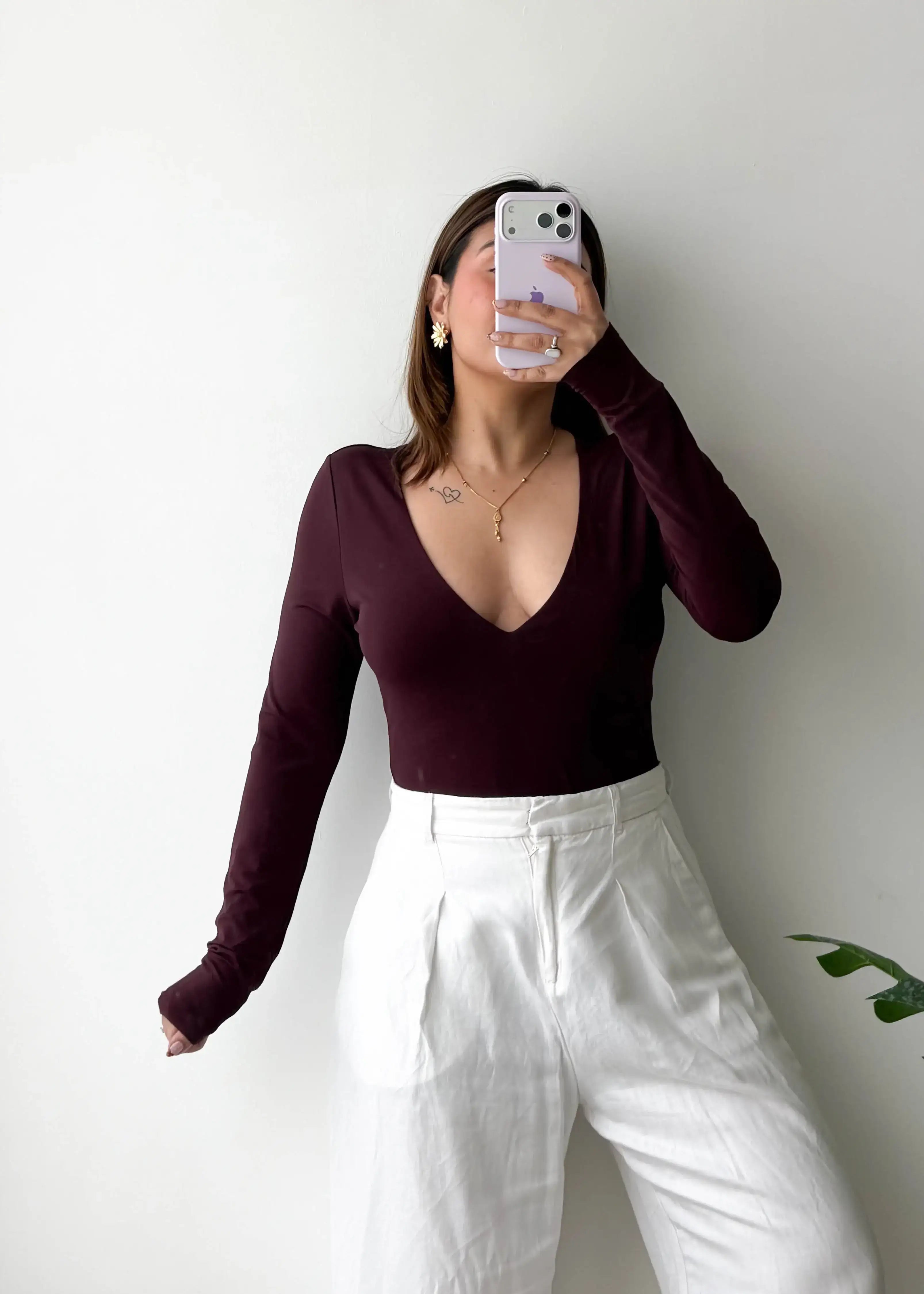Size M, Wine Deep Neck Bodysuit