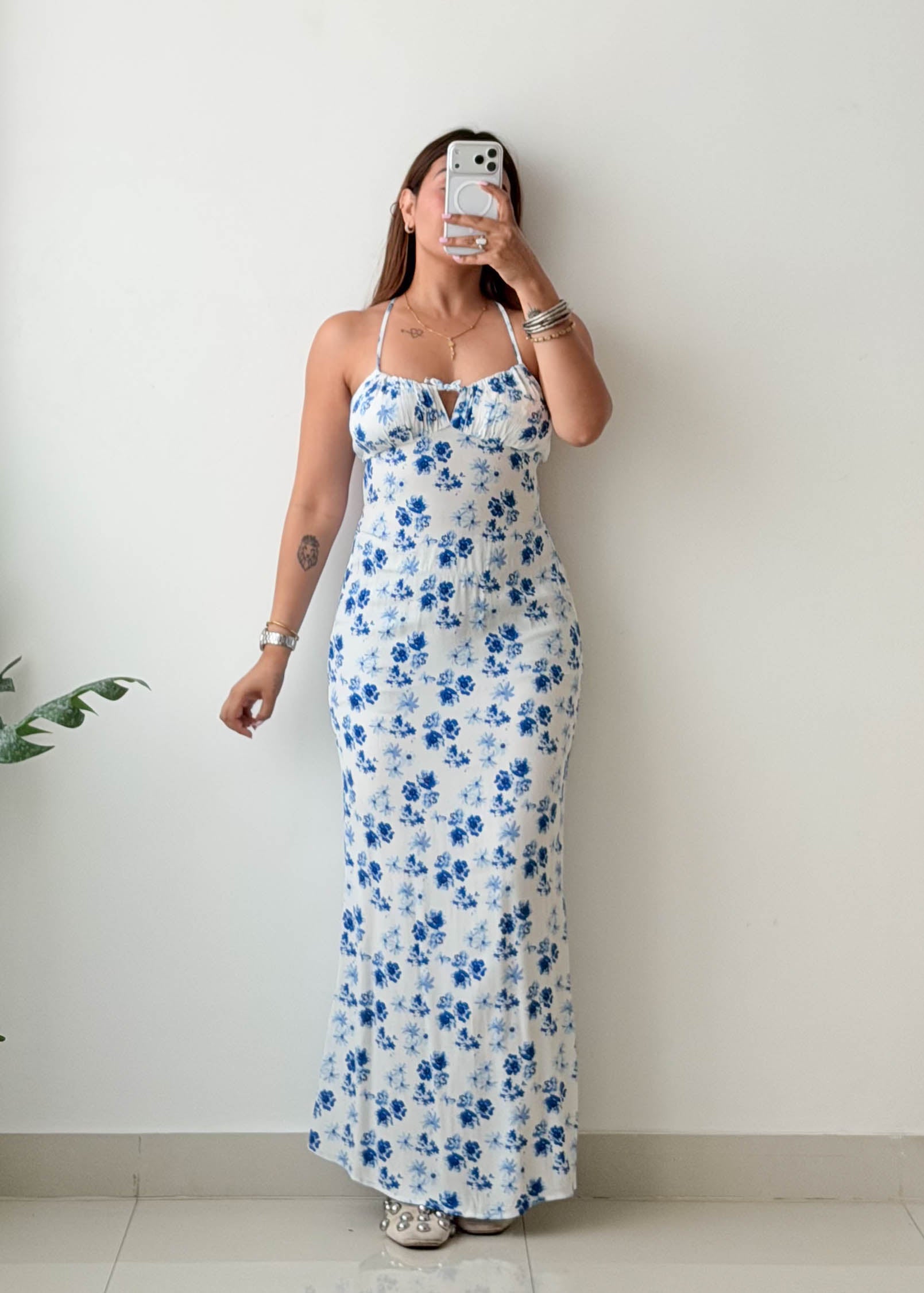 Size XS-S White Blue Floral Maxi Dress