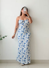 Size XS-S White Blue Floral Maxi Dress