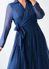 Size M-L Navy Blue Sheer Overlay Maxi Dress