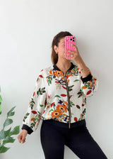 Size M-L White Floral Bomber Jacket