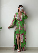 Size XS-S Green Floral Print Maxi Dress