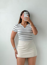 Size XS-S White Striped Collar Bodysuit