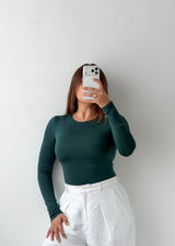 Size XS-S Forest Green Long Sleeve Bodysuit