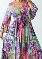 Size M-L Multicolor Patchwork Print Maxi Dress
