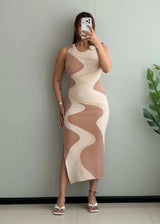 SIZE S-M, Abstract Sand Wave Knit Midi Dress - Closet by Payal