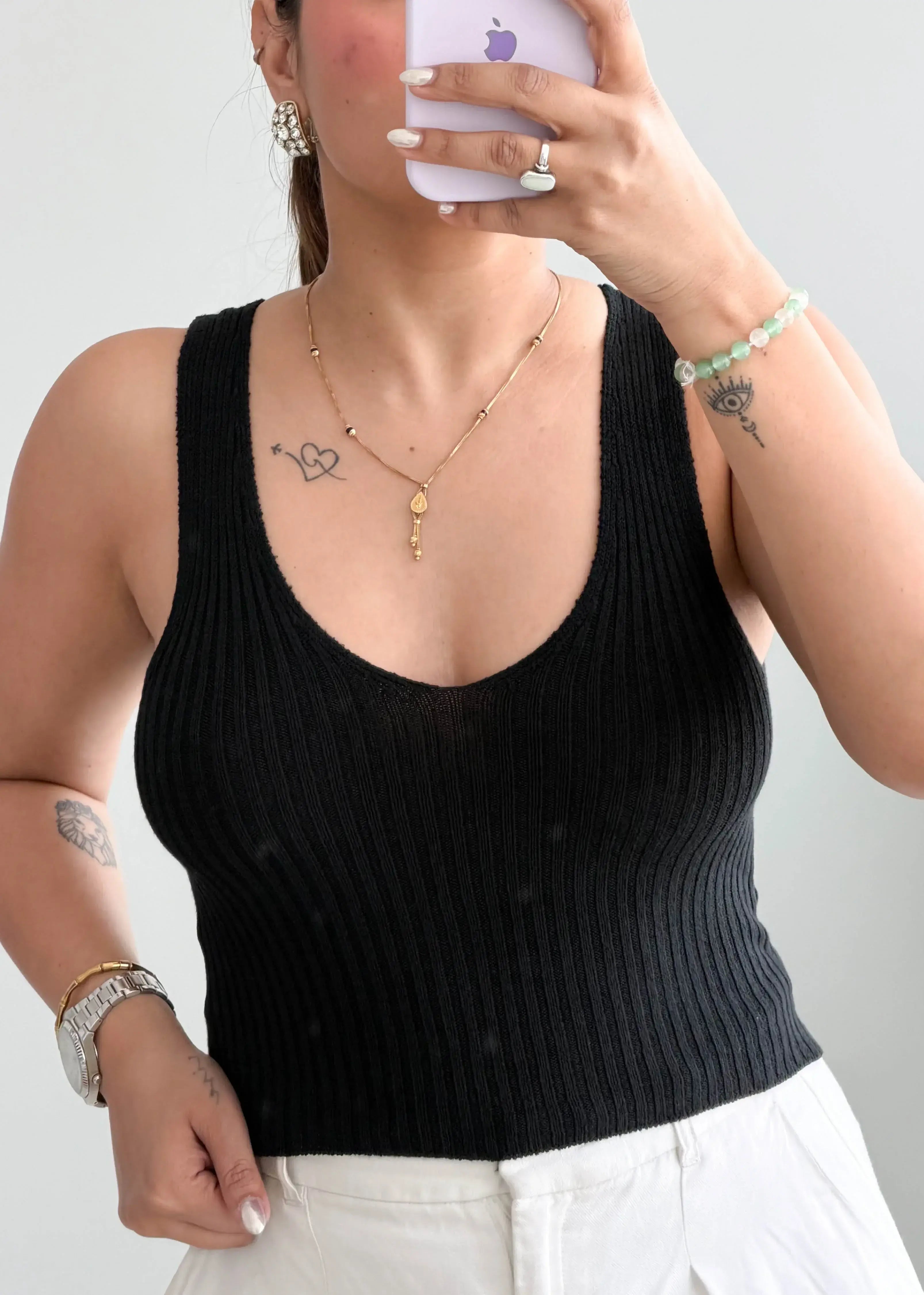 Size S-M, Black Deep Neck Tank Top - Closet by Payal