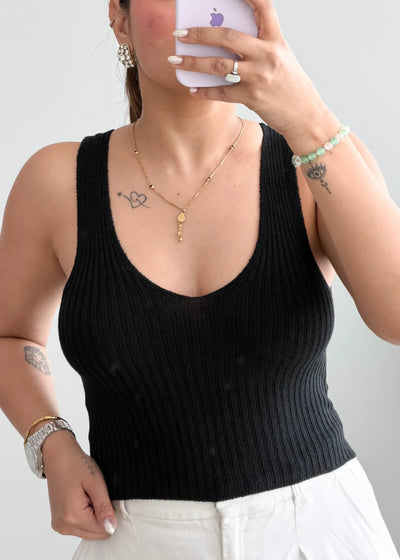 Size S-M, Black Deep Neck Tank Top - Closet by Payal