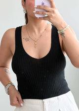Size S-M, Black Deep Neck Tank Top - Closet by Payal