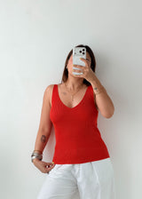 Size M-L Red Ribbed Tank Top