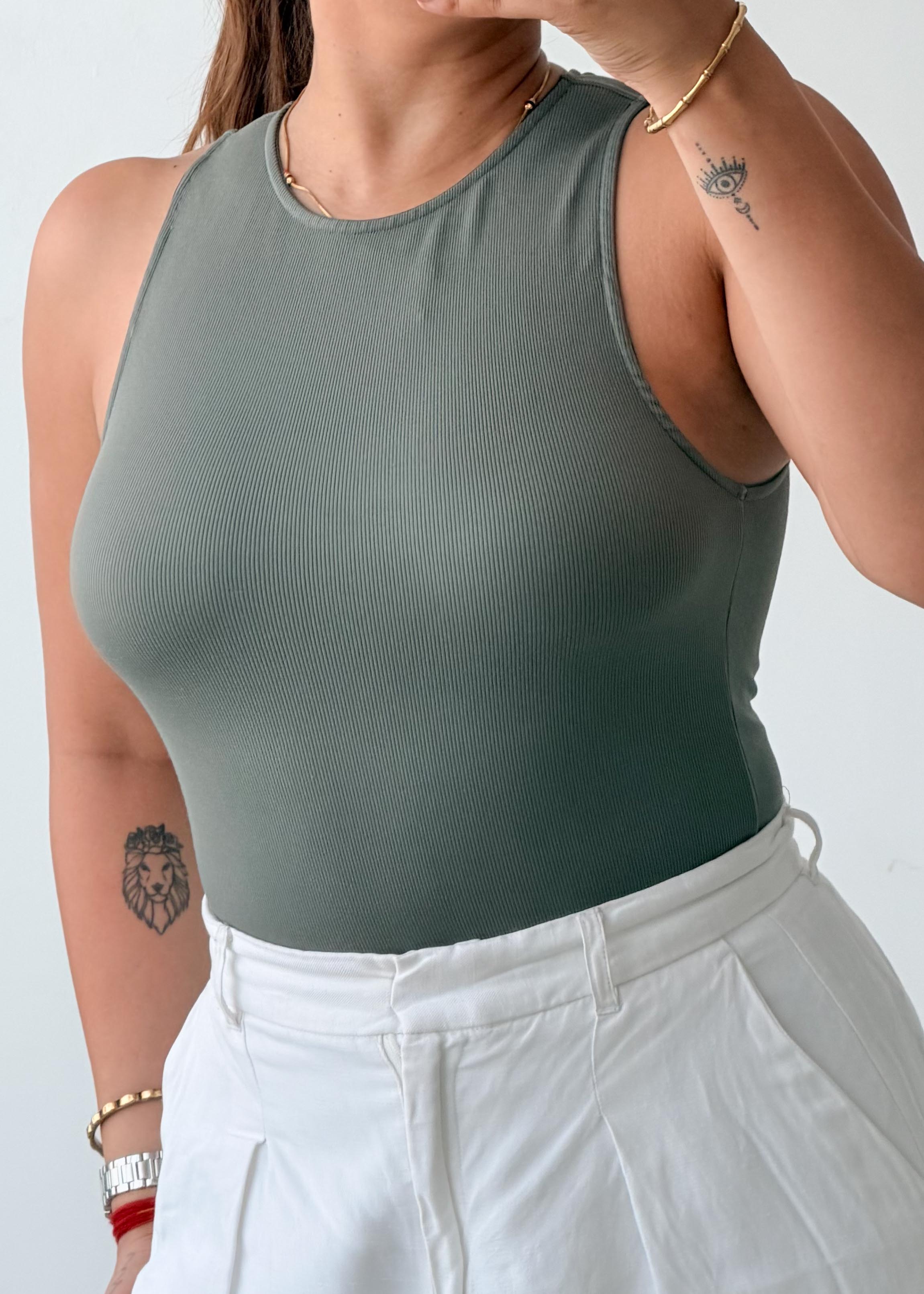 Size S Sage High Neck Sleeveless Bodysuit