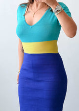 Size S-M Colorblock Ribbed Bodycon Midi Dress