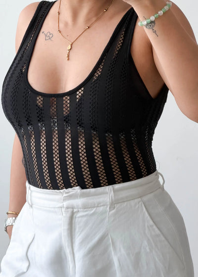 Size S-M Black Mesh Panel Bodysuit