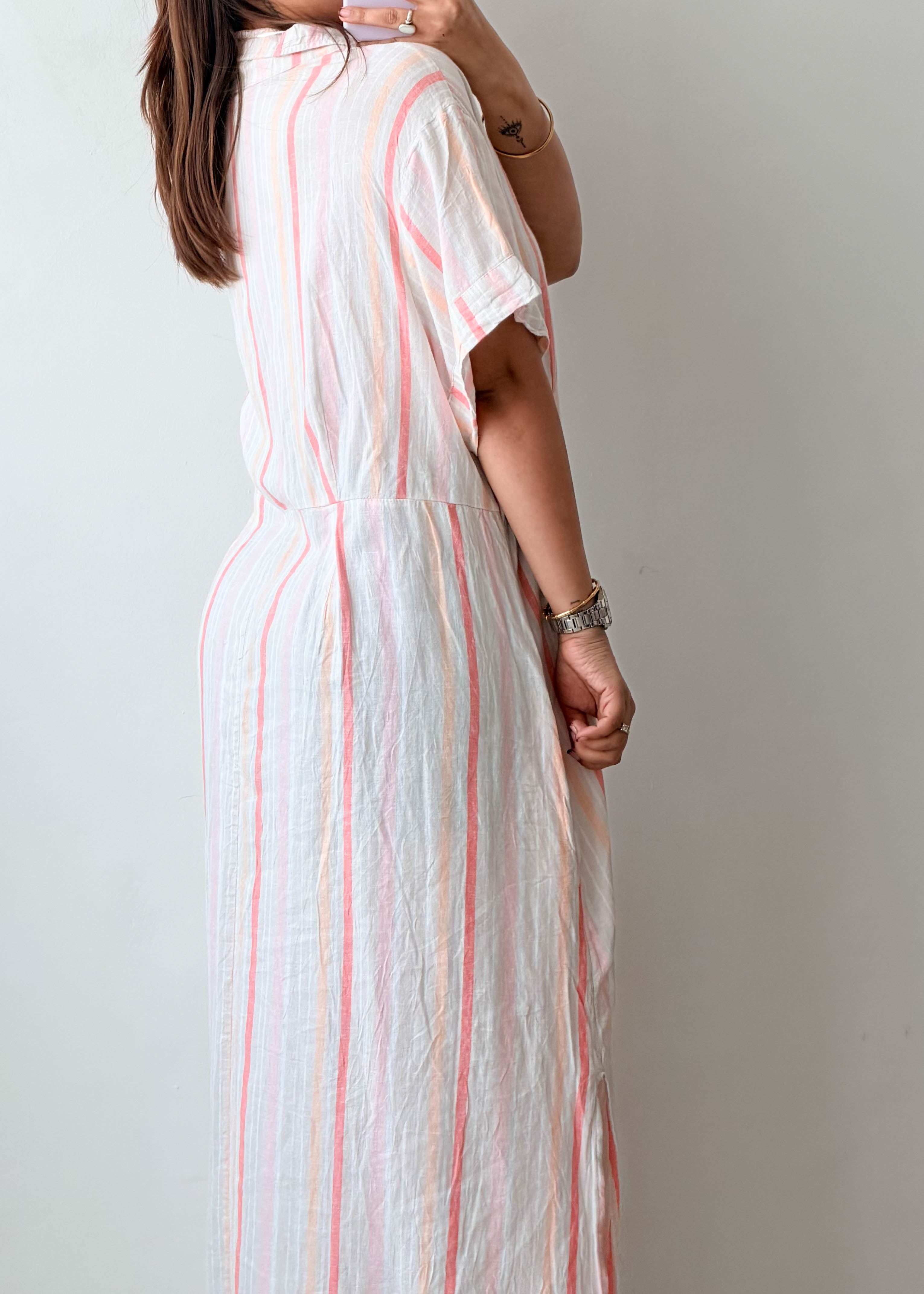 Size XXL Striped Cotton Shirt Midi Dress