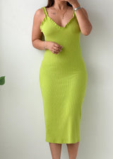 Size M-L Lime Green Ribbed Midi Dress