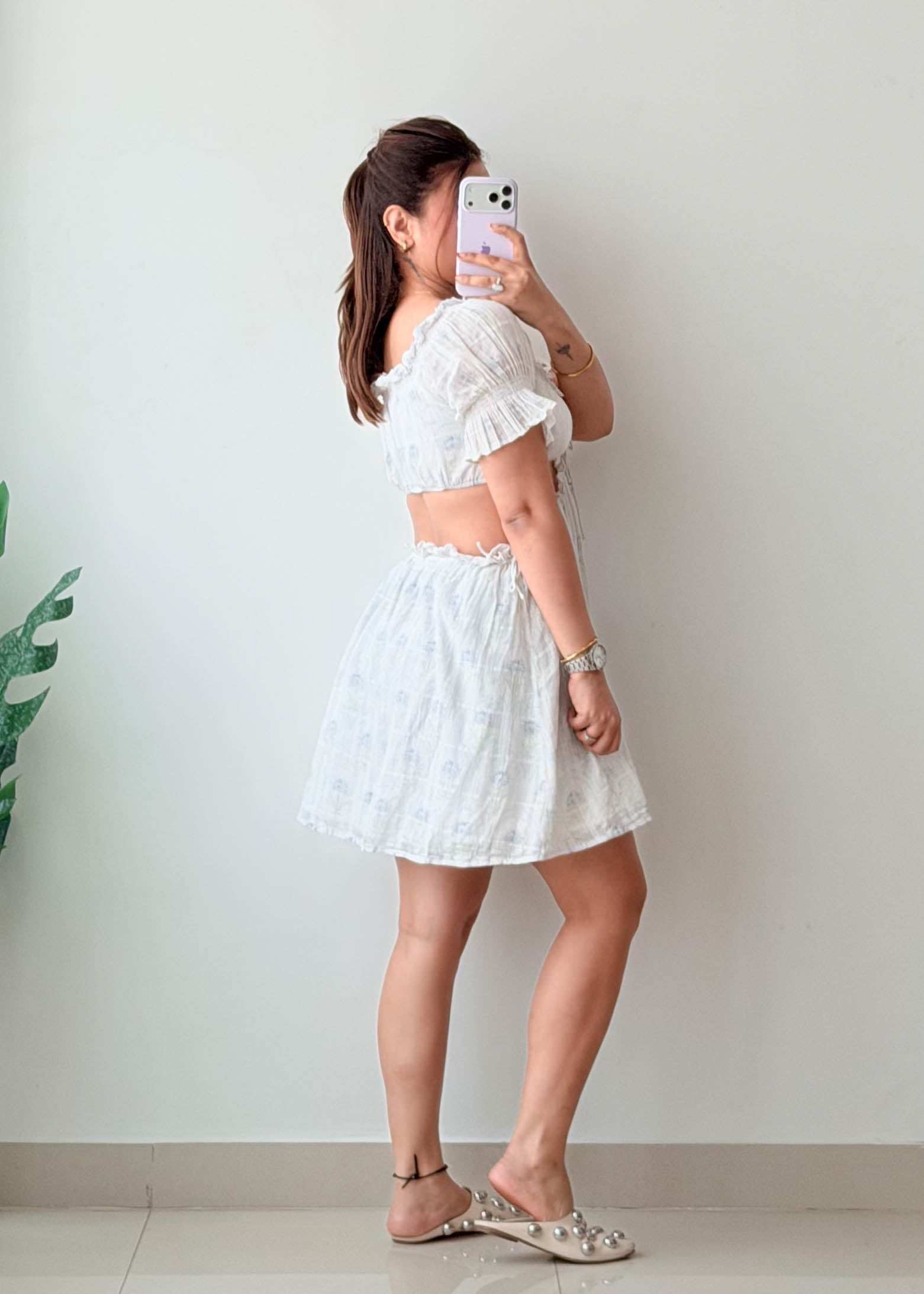 Size S-M White Textured Cut-Out Mini Dress