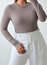 Size M-L Taupe Crew Neck Bodysuit