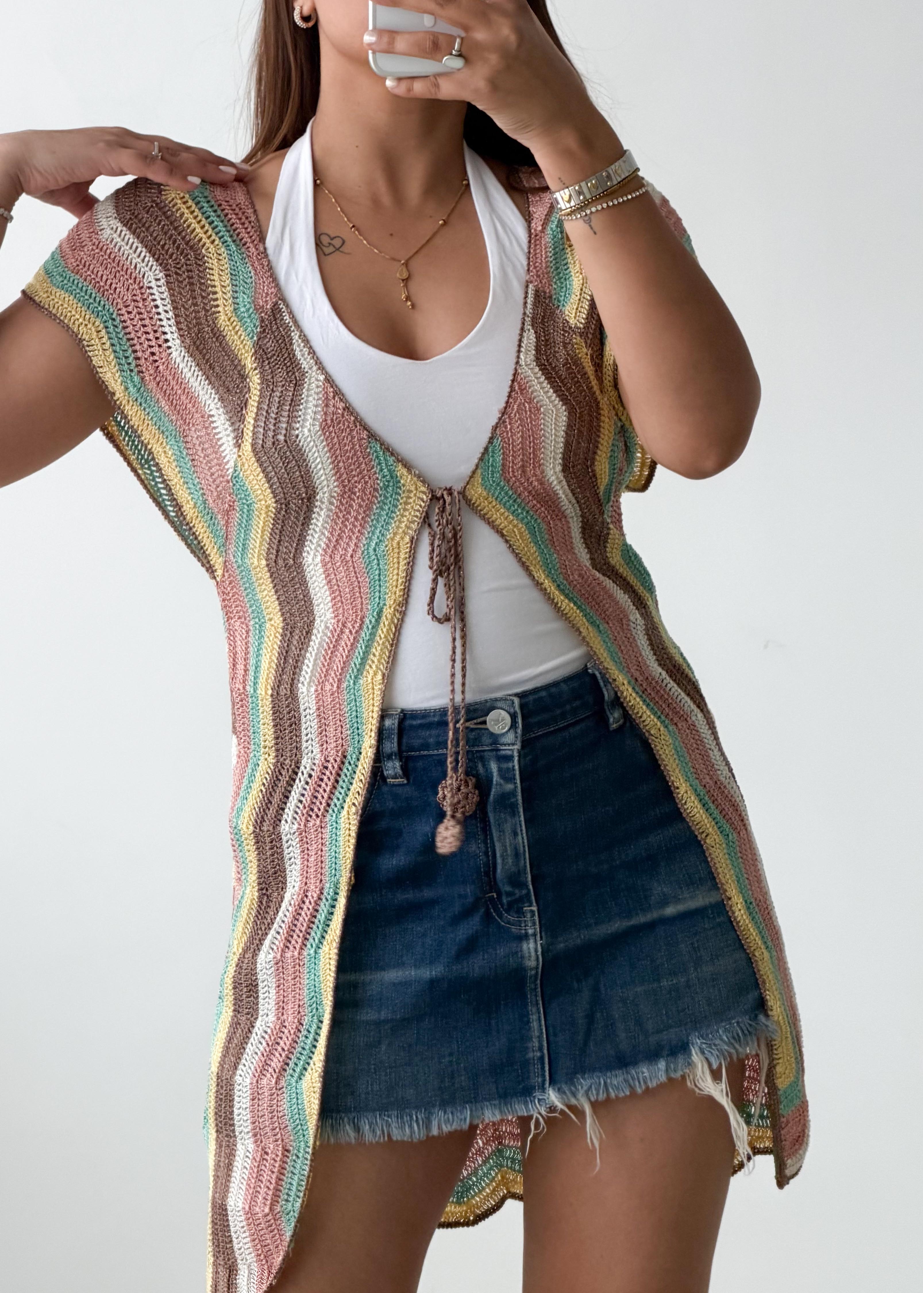 Size S-M Multicolor Crochet Tie Vest Top