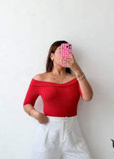 Size S-M Red Off-Shoulder Bodysuit
