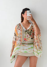Size M-L Multicolor Boho Kaftan Top
