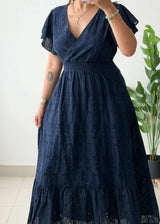 Size M-L, Blue Eyelet Lace Midi Dress