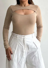 SIZE M-L, Solid Cotton Ribbed BodySuit - Closet by Payal