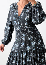 Size M-L Black Floral Tiered Maxi Dress