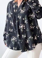 Size L-XL Black Floral Longline Shirt Top