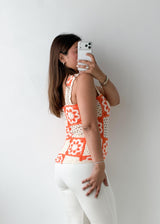 Size XS Orange & White Crochet Floral Tank Top