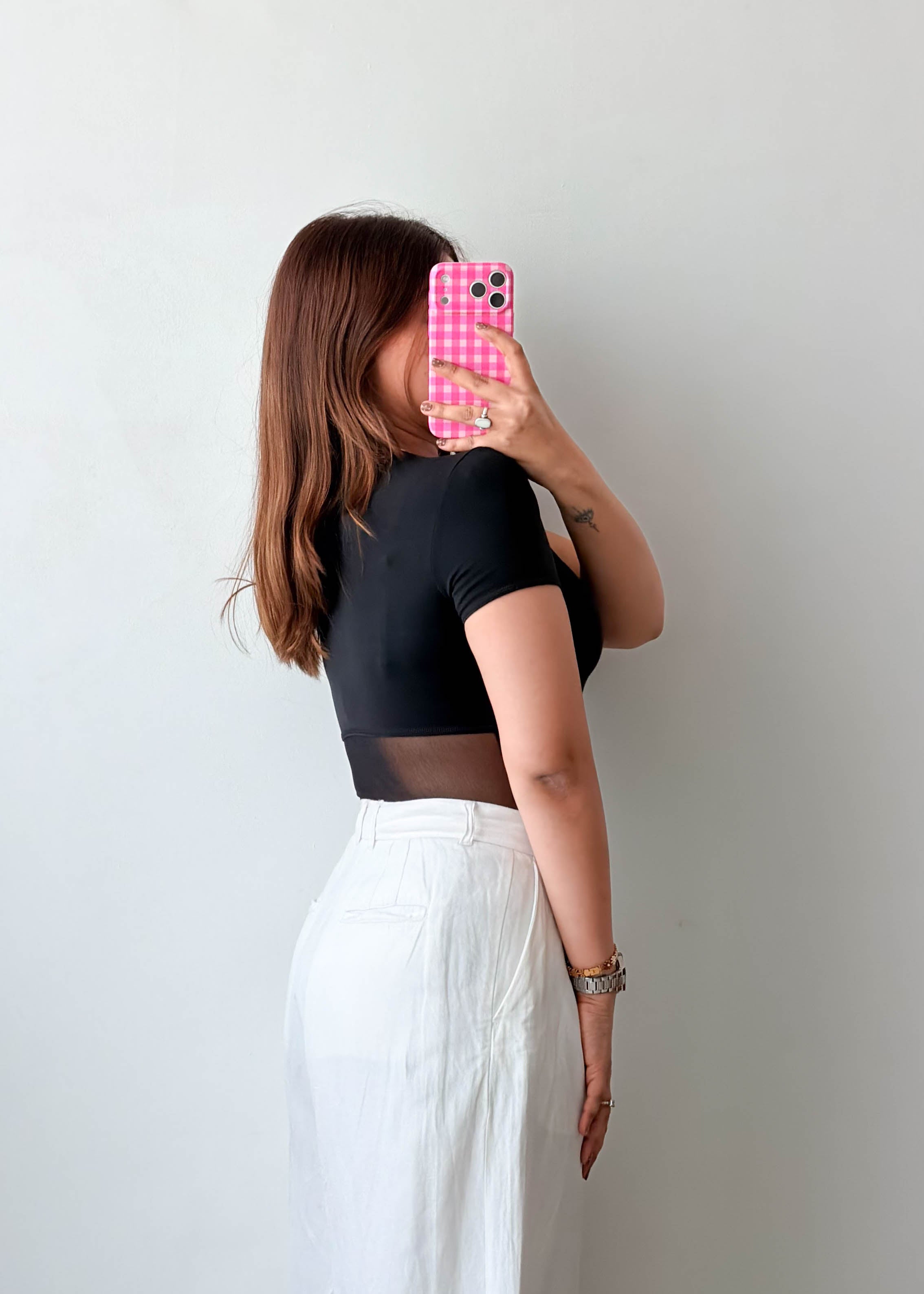 Size XS-S Black Mesh Waist Bodysuit