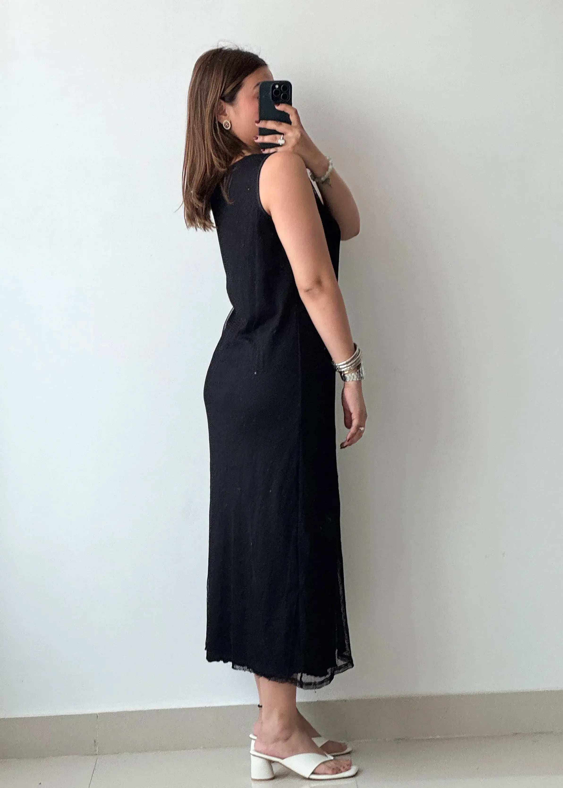 SIZE M-L, Net with lining Midi Dress - Closet by Payal