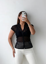 Size XS-S Black Sheer Button Shirt Top