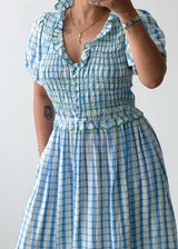 Size M-L/ XL-2XL Blue Checkered Midi Dress
