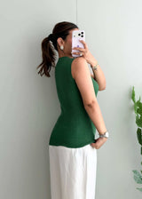 Size M-L, Green Ribbed High Neck Sleeveless Top - Closet by Payal
