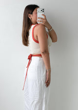 Size S Beige & Rust Wrap Crop Top