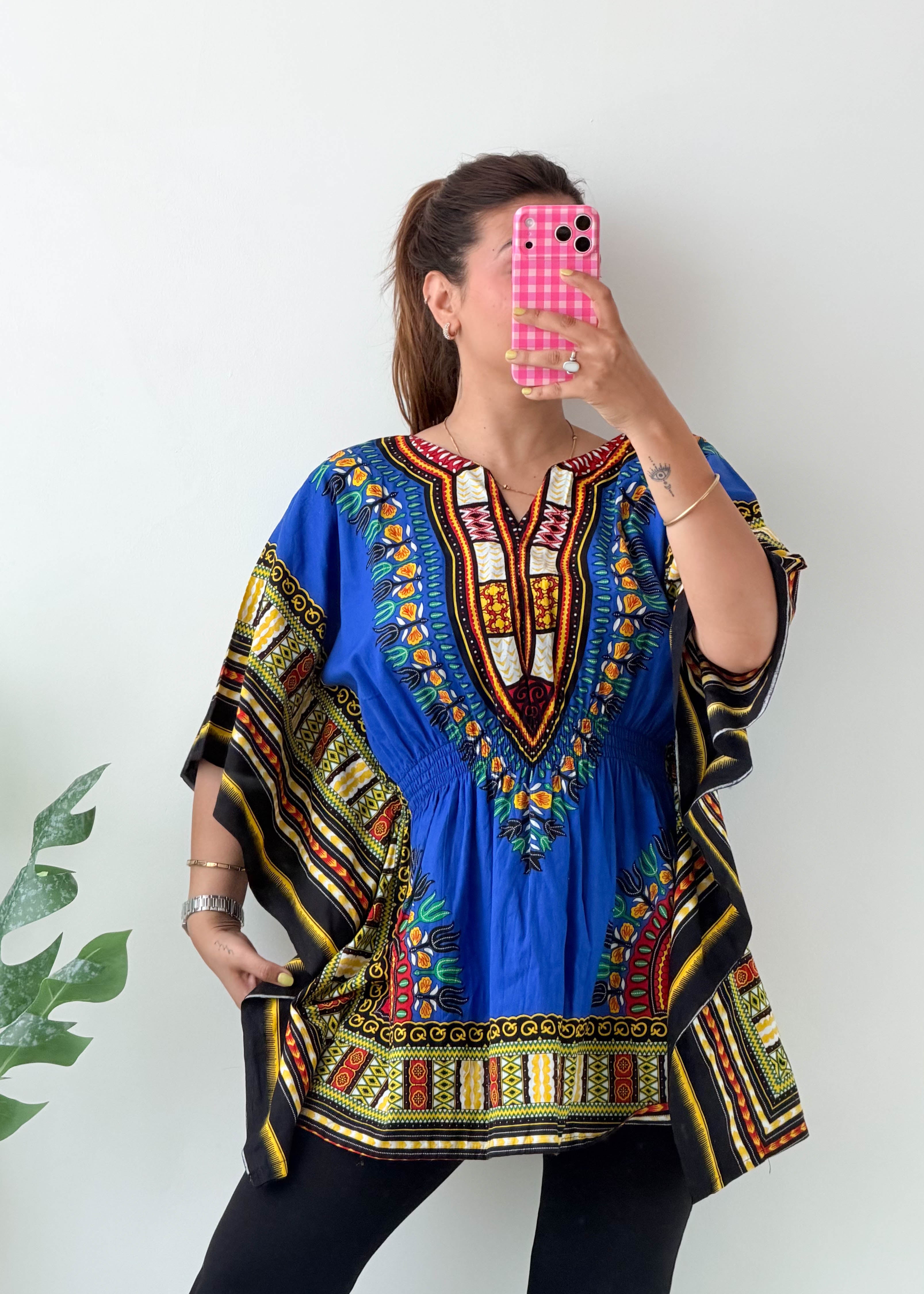 Size XS-M Blue Dashiki Kaftan Top