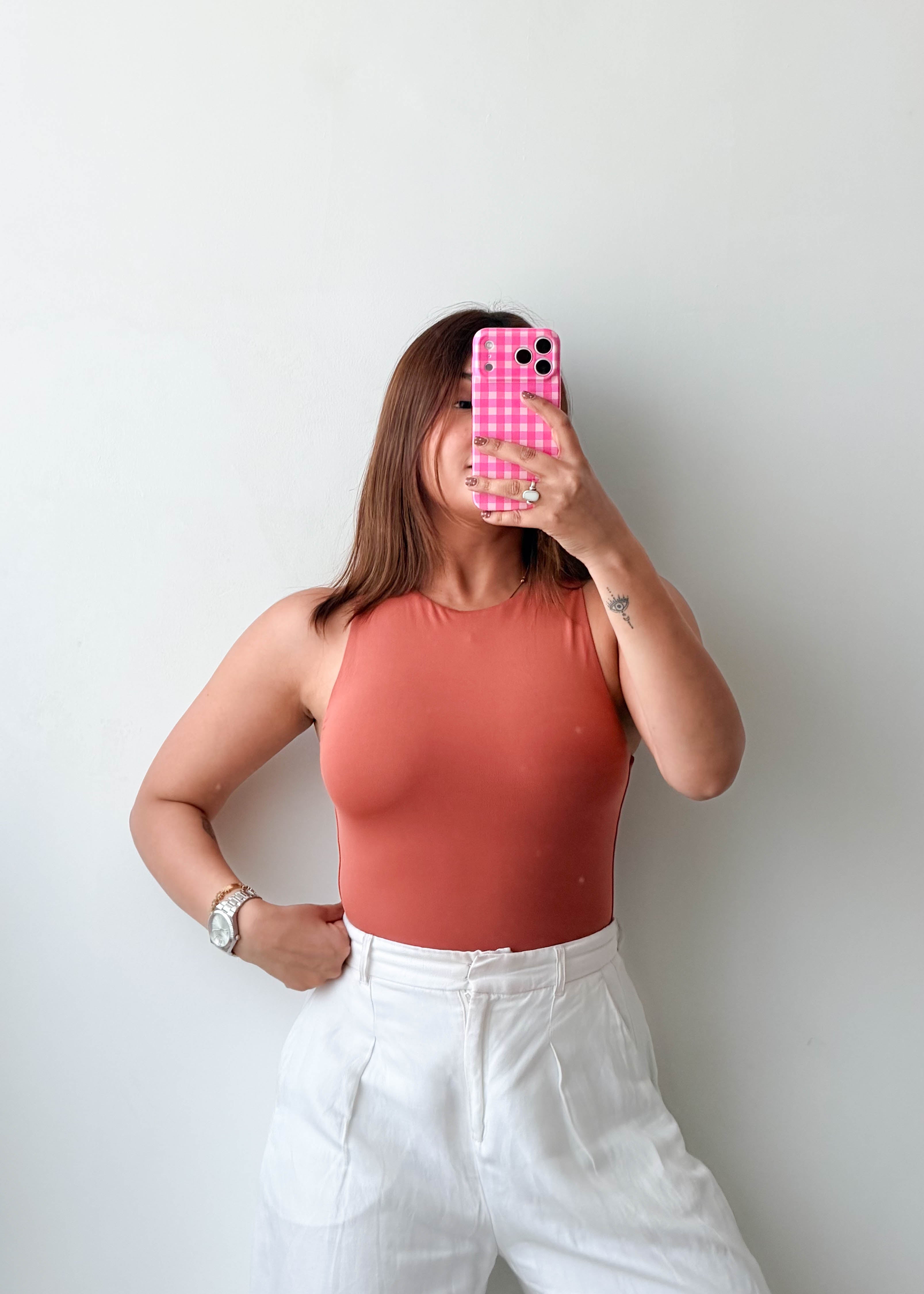 Size M Terracotta High Neck Sleeveless Bodysuit